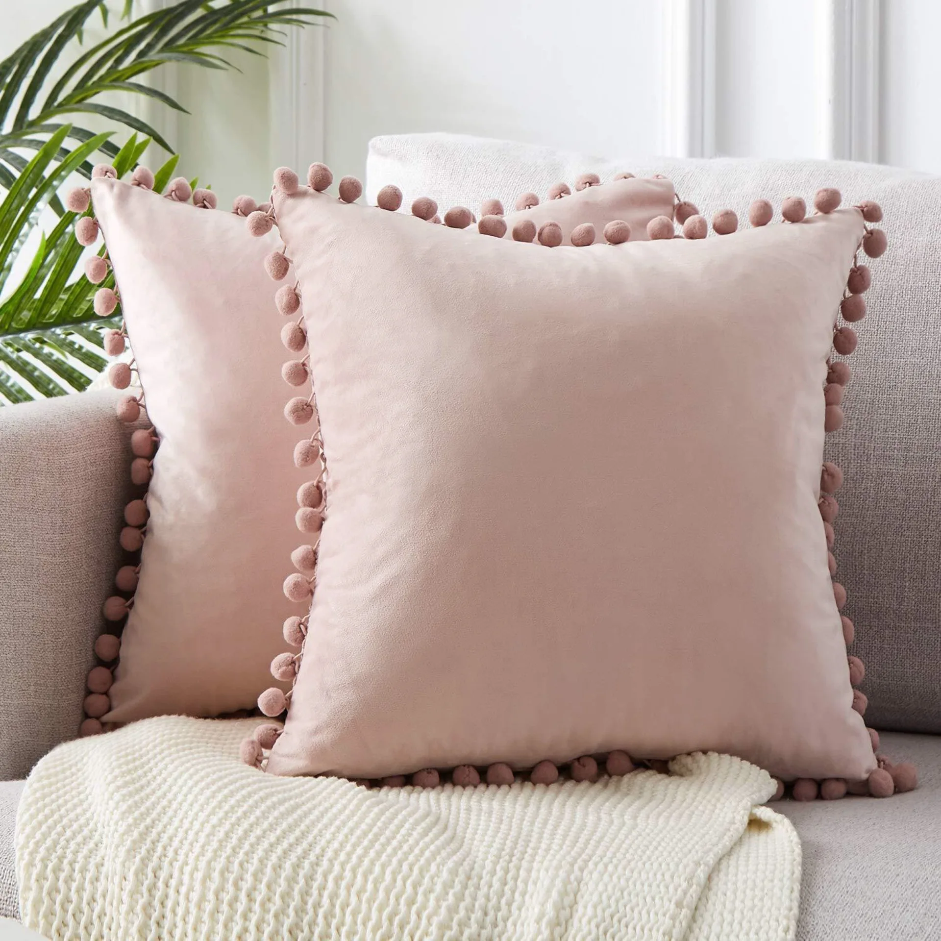 

2pc Velvet Cushion Covers 18x18 16*16inch Ball Lace Pillow Decorative Throw Pillowcases For Livingroom Sofa Bedroom 45cmx45cm