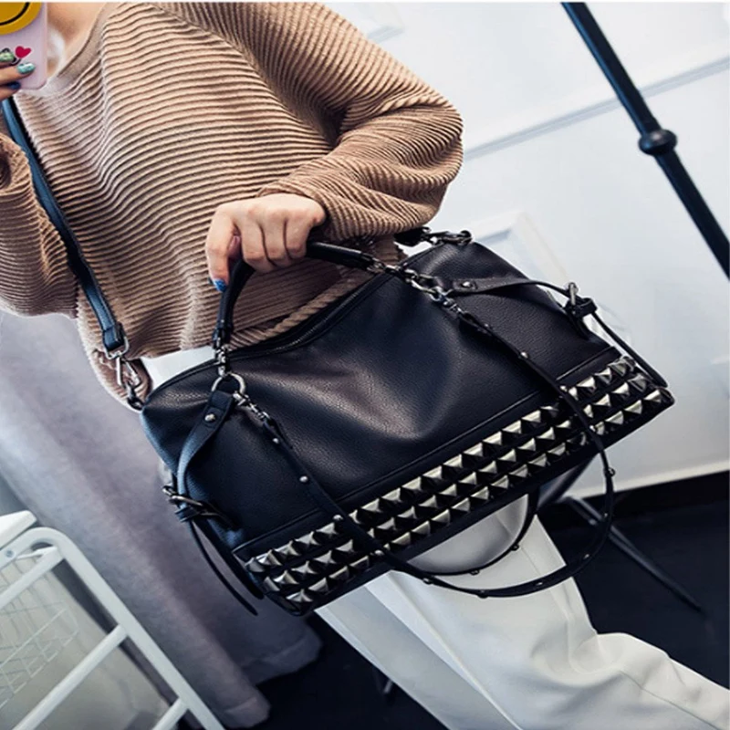 

Women Modern Punk Pu Leather Cross Body Rivet Top-Handle Shoulder Bags Hobo Tote Satchel Handbags For Lady