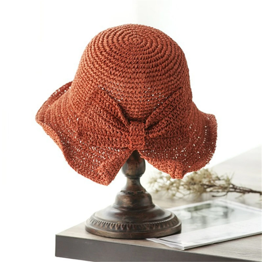 Fashion Straw Bow Sun Hat Wide Brim Floppy Summer Visor Hats For Women Beach Casual Dome Bucket Femme Shade | Аксессуары для