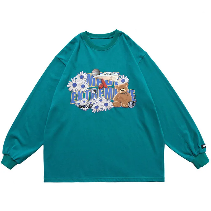 

Daisy Bear Printed T-shirt Men Loose Hip hop Streetwear Men's Long Sleveve Tshirts Harajuku Casual Fashion Tees Shirts Male Tops