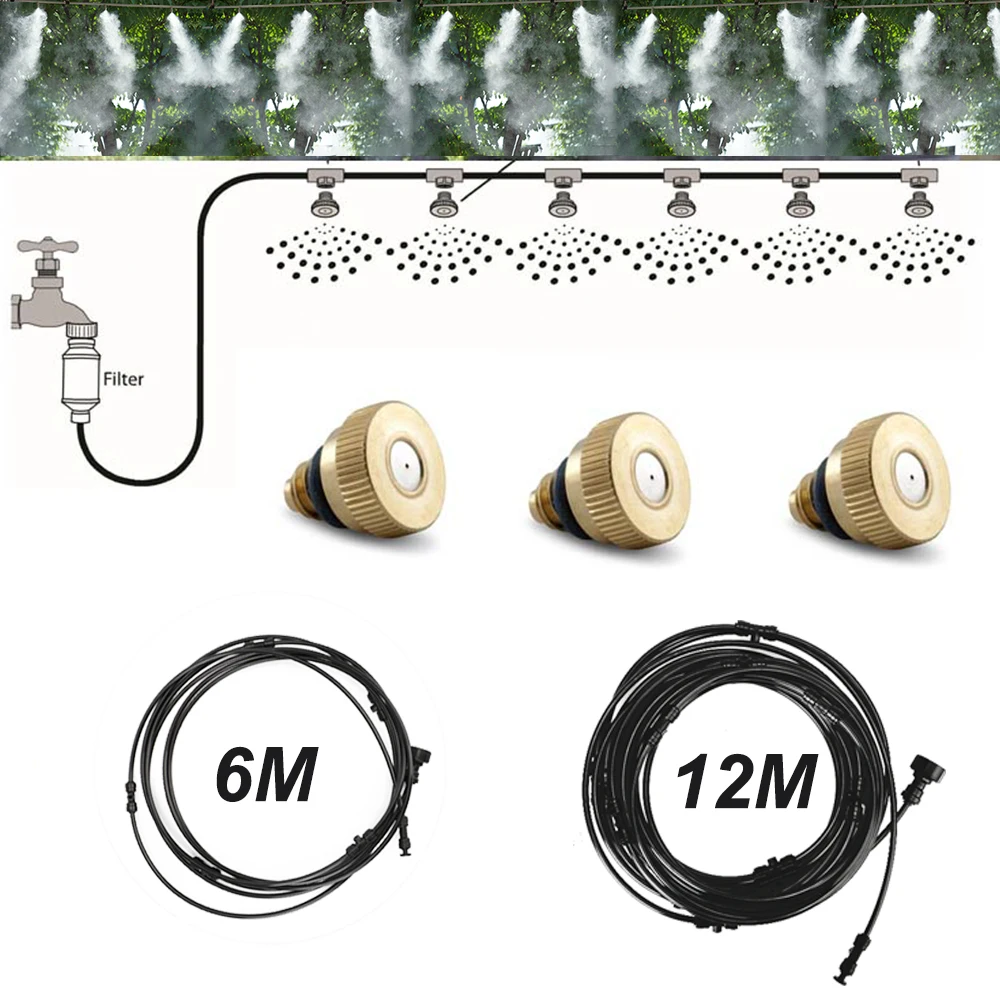

Fog Mist System Water Spray Cooling System Watering Irrigation Mister 6M/12M Nebulizer Sprinkler