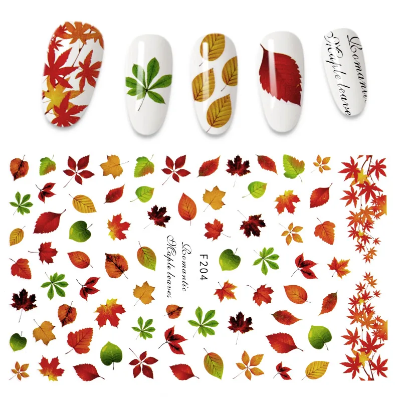 

1pcs Fall Leaves Nail Stickers Gold Yellow Maple Leaf Water Decals Sliders Foil Autumn Design For Nail Manicure