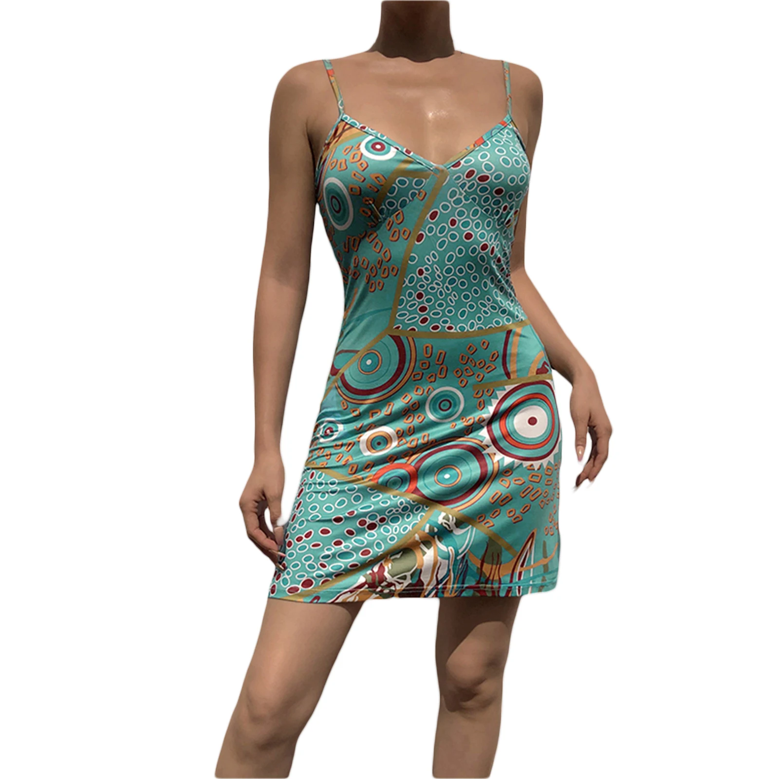 Женское платье на бретельках с V-образным вырезом без рукавов | Женская одежда