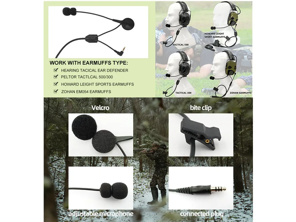 Y Line Microphone Kenwood PTT Connector Kit for Howard Leight Safety Earmuffs / ZOHAN EM054 / TACTICAL500,Build up Communication