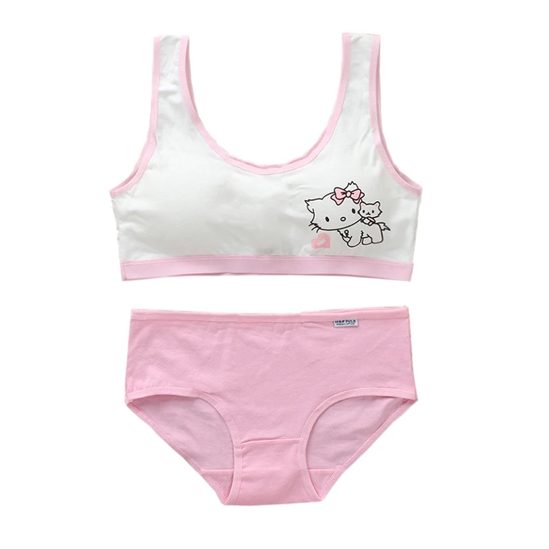 

Cartoon Cotton Underwear Teen Girls Training Bras Briefs Sets Seamless Womens Panties Tank Top Bra Big Children Lingerie Vest