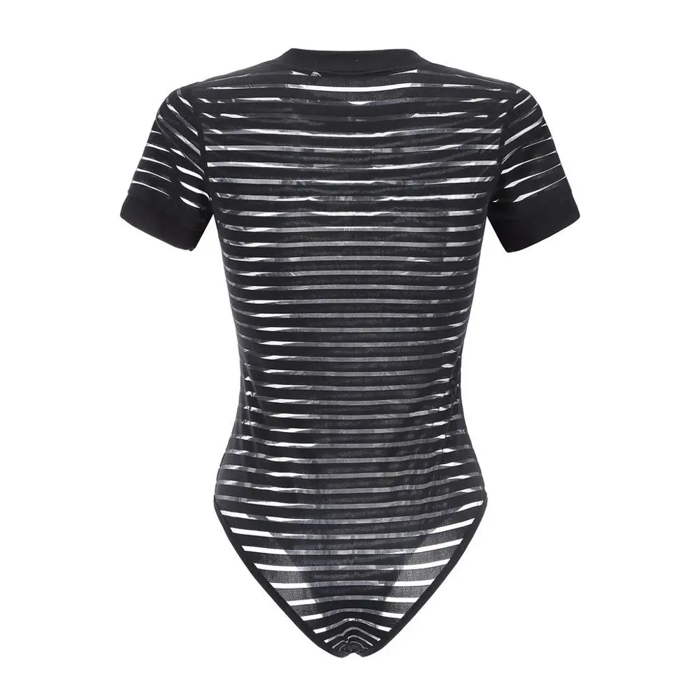 2019 боди сексуальные размера плюс женская мода в полоску сетка с вырезом коротким