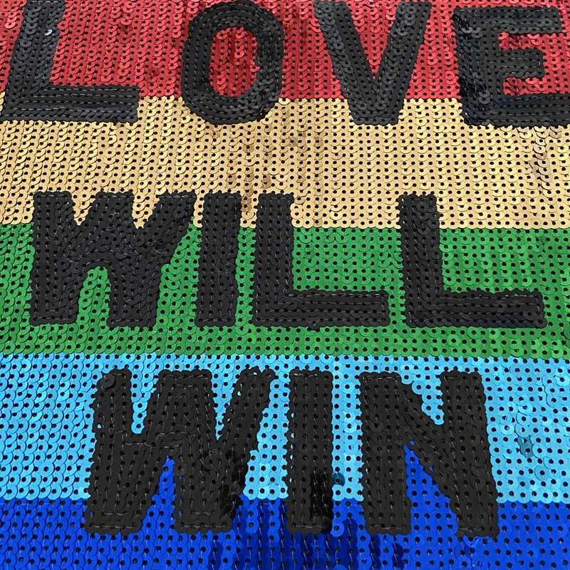 

LOVE WILL WIN sequined letters patches mix color sewing on iron on patches for clothing diy big size