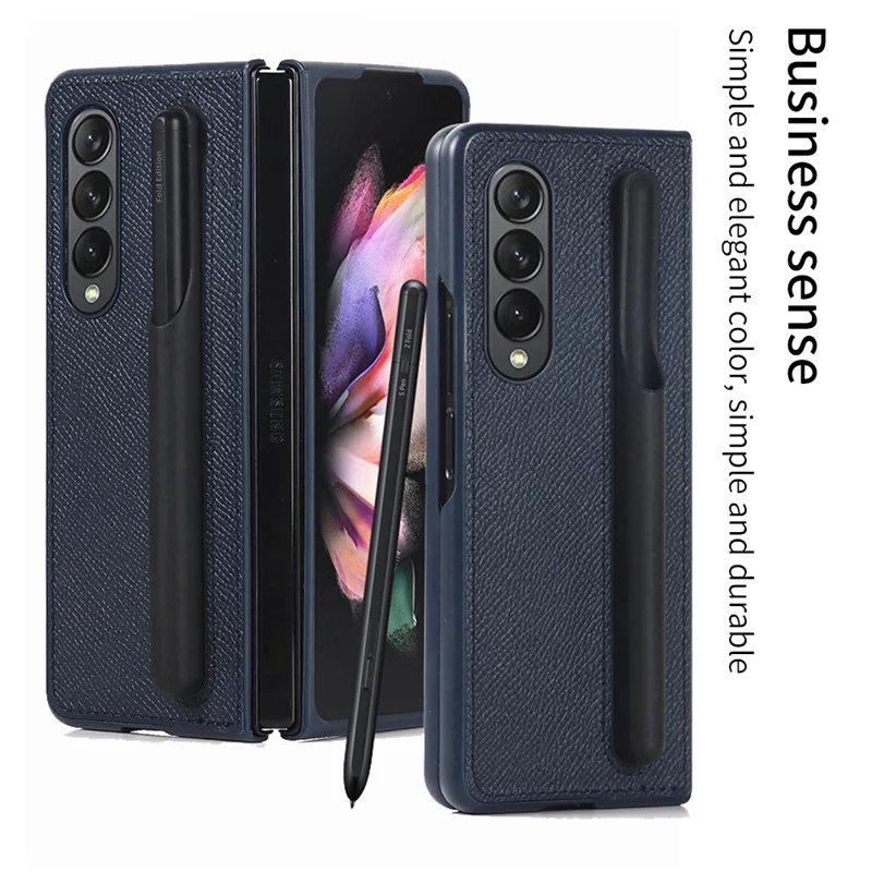 

Чехол для Samsung Galaxy Z Fold 3 5G простой чехол из искусственной кожи со съемным держателем слота для ручки Жесткий пластиковый Чехол-рамка (без руч...