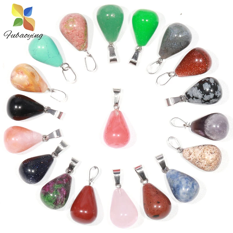 

Natural Stone Wholesale 50Pcs 18mm Crystal Quartz Pink Round Water Drop Teardrop Pendants Charms For DIY Jewelry Making