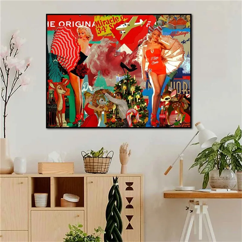 Абстрактный Рождественский постер поп-арт Настенный декор печать на холсте