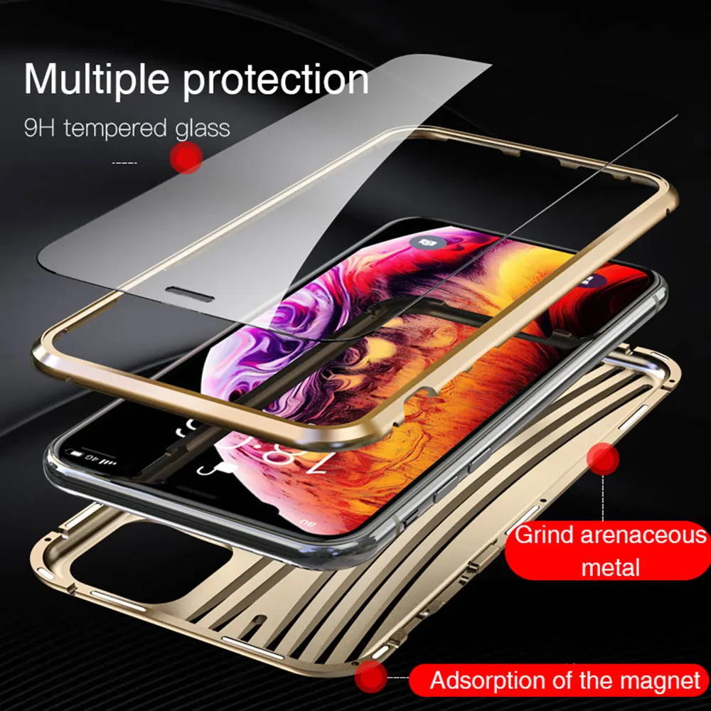 Металлический магнитный чехол FLOVEME для iPhone 11 Pro Max Магнитный из закаленного стекла