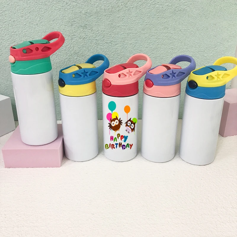 12oz Sublimation Sippy Cup Kids Straight Tumbler With Straw Stainless Steel Water Bottle Flip Top Bottles Kids Gifts