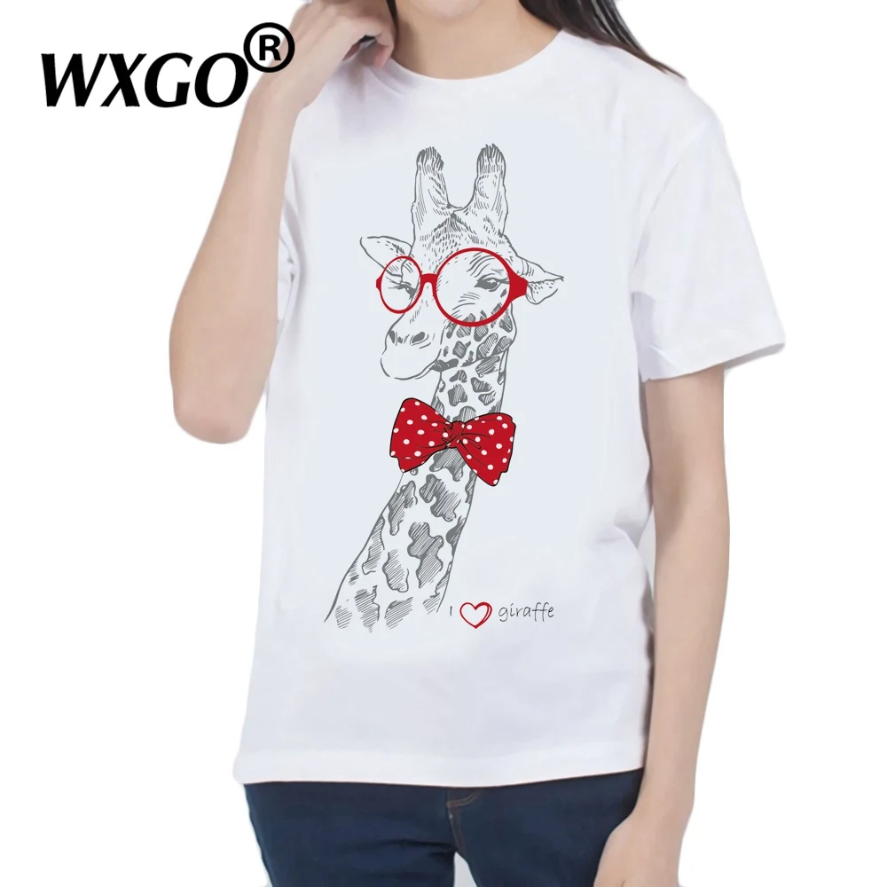 Женская футболка с принтом жирафа рисунками животных из мультфильмов топы для