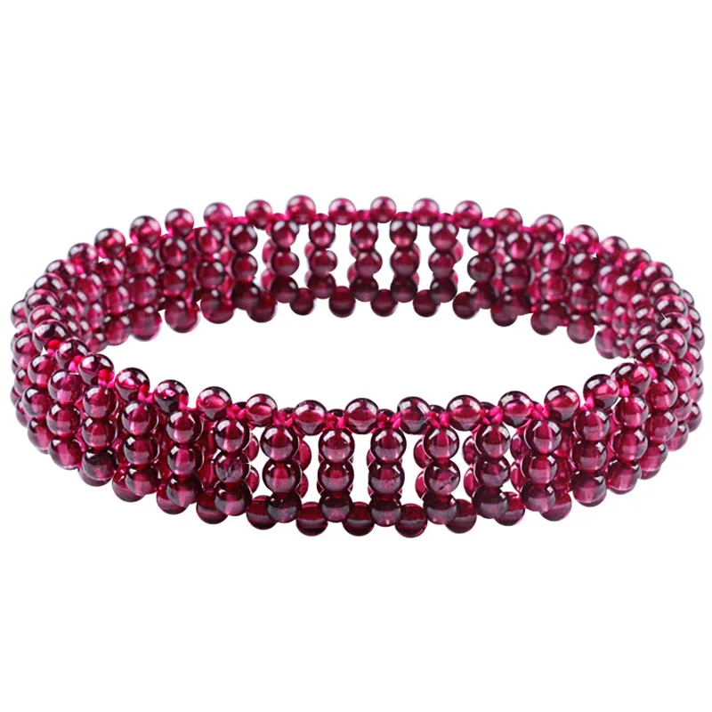 

Garnet Bracelet Women Natural Stone Beads Elastic Beaded Fine Jewelry Bangle Fashion Femme Burgundy Gem Bracelets Accessories