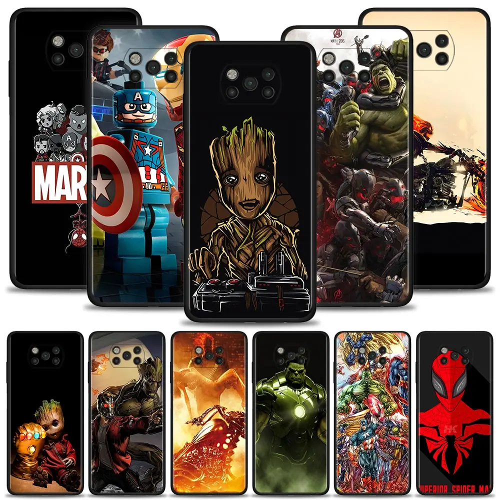 

Phone Case For Xiaomi Poco X3 NFC F3 GT Civi M3 Note 10 11 Lite 9T 10T 11T Pro Pocophone F1 Cover Marvel Comics Collage