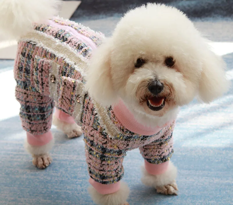 Pet Dog Winter Clothes Warm Thicken Lamb Wool Jacket For Small Dogs Protect Belly Jumpsuit Zipper Adorn Pocket Coat Chihuahua