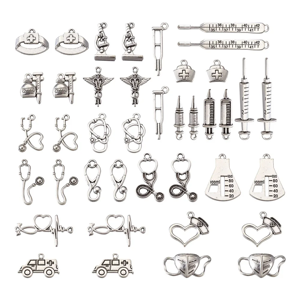 

100pcs Tibetan Style Mix Pendant Microscope Heart Medical Nurse Charms for Jewelry Making Finding DIY Necklace Bracelet Keychain