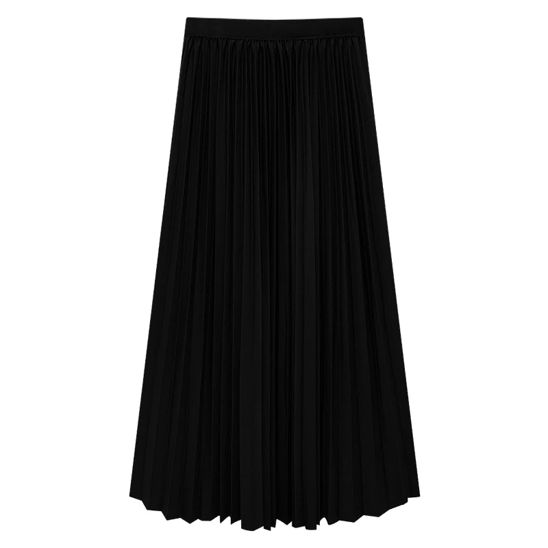 

NEW Winter Women Draped Rib Pleated Skirt Elastic High Waist Long Skirt Female Autumn Ladies High Quality Midi Skirt Saia