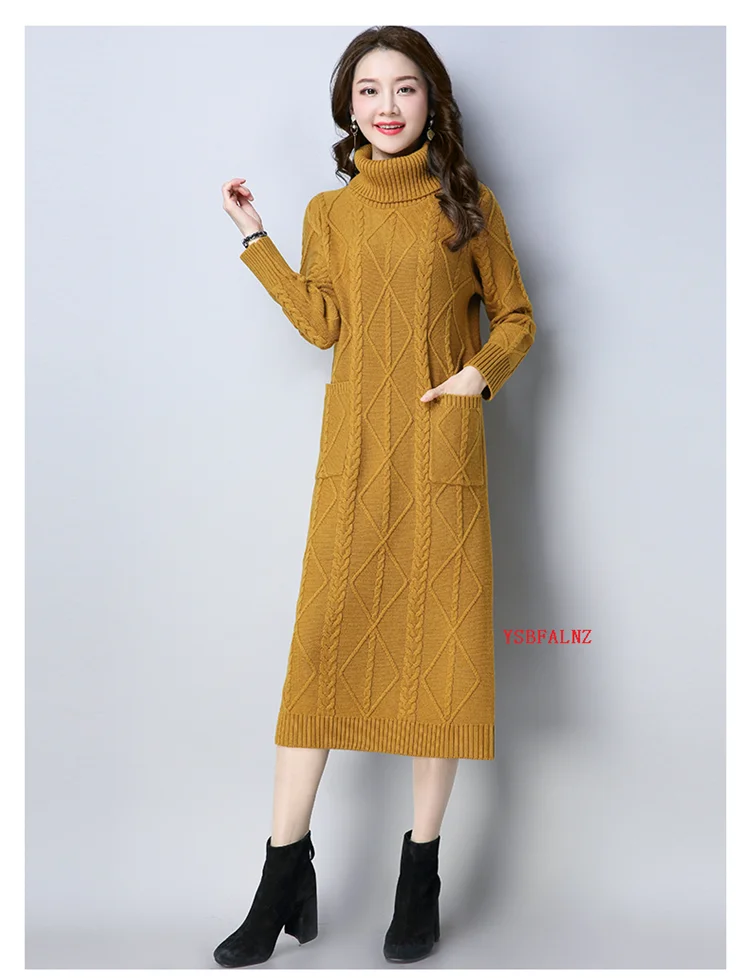 brown cardigan 2022 Autumn Winter Turtleneck Knitted Women Fashion Long Sweater Dresses Female Warm Long Sleeve Casual M-5XL Pullover Jumper brown sweater