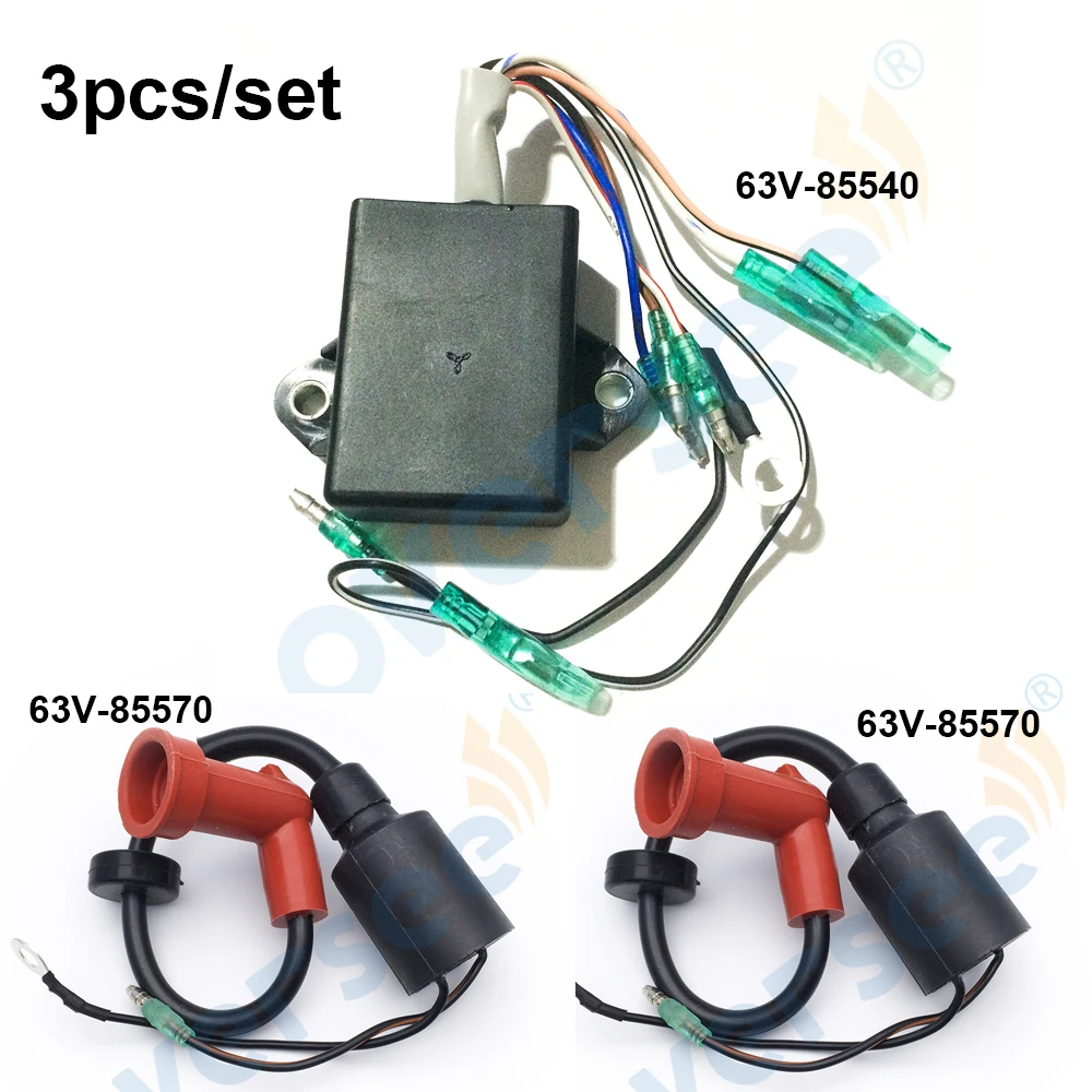 2pcs 63V-85570 Ignition Coil Assy & 1pc 63V-85540 CDI For Yamaha Outboard Motor 2T 9.9HP 15HP HDX Seapro Hangkai Parsun