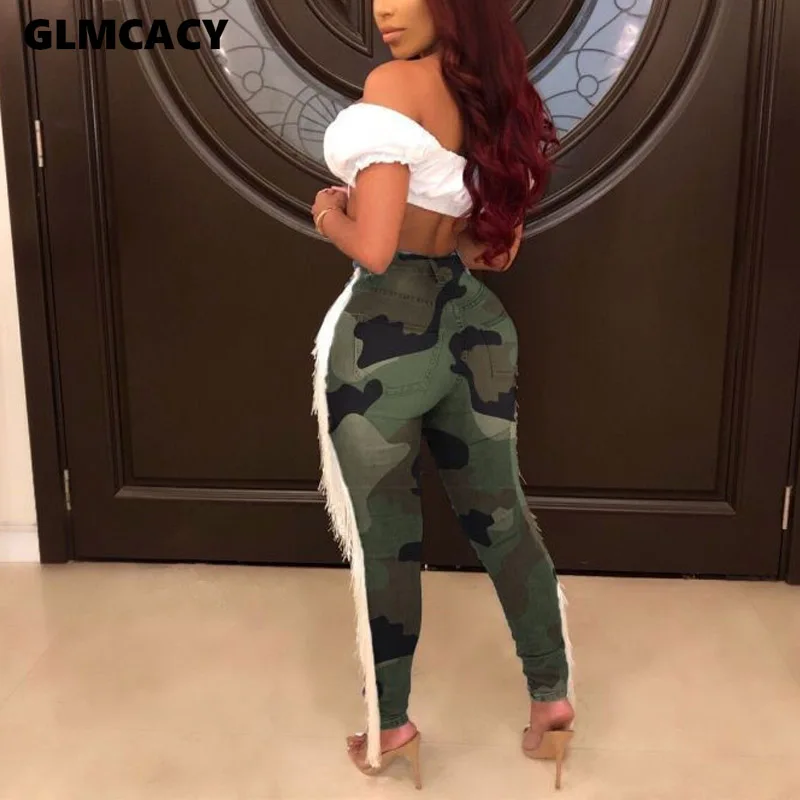 Women Casual Hole Tassel High Waist Pencil Pants Streetwear Print Skinny Destroyed Ripped Ankle-length Trousers | Женская одежда