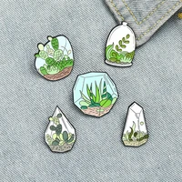 lapel pin green plant badge jewelry gift for friends potted plant enamel pins terrarium cactus aloe brooches bag clothes