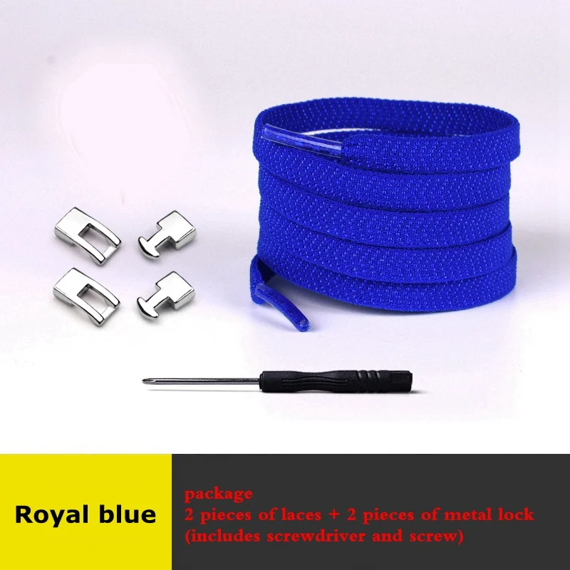 Royal blue Шнурки без завязок плоские эластичные шнурки для обуви Быстрый металлический крест замок модная обувь кружева дети взрослые Кроссовки Ленивые шнурки унисекс - Цвет: Royal blue