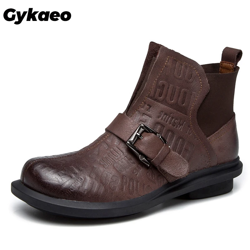 Женские ботильоны ручной работы Gykaeo из натуральной воловьей кожи в стиле ретро