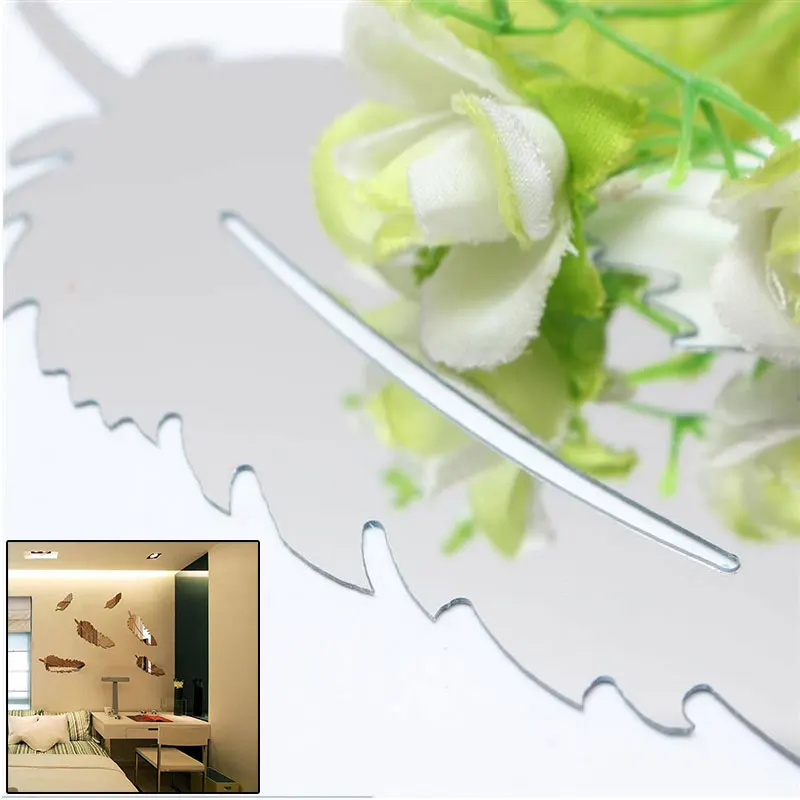 8 шт. 3D зеркало перо дизайн Настенная Наклейка золотой цвет творческий спальня