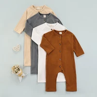 wallarenear 0 24m newborn infant baby boy girl casual long sleeve jumpsuit fashion solid ribbed button round neck long romper