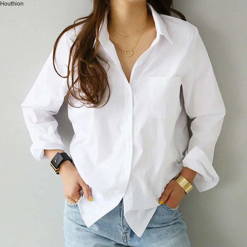 

New Long-sleeved Blouse Solid Color Cotton Blend Temperament Fashion Blouses Women's Tops Comfortable Casual Korean Shirt