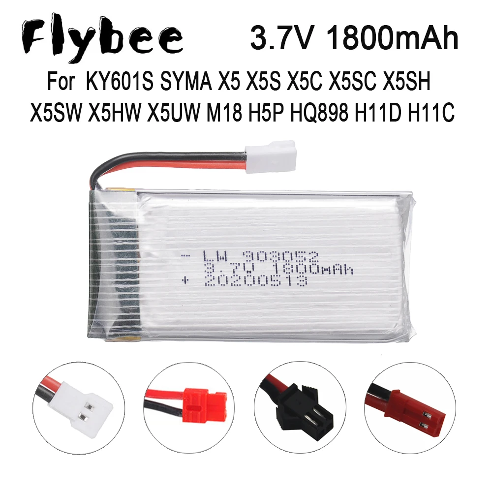 Аккумулятор 3 7 в для дрона KY601S SYMA X5 X5S X5C X5SC X5SH X5SW X5HW X5UW M18 H5P HQ898 H11D H11C вертолеты 1800
