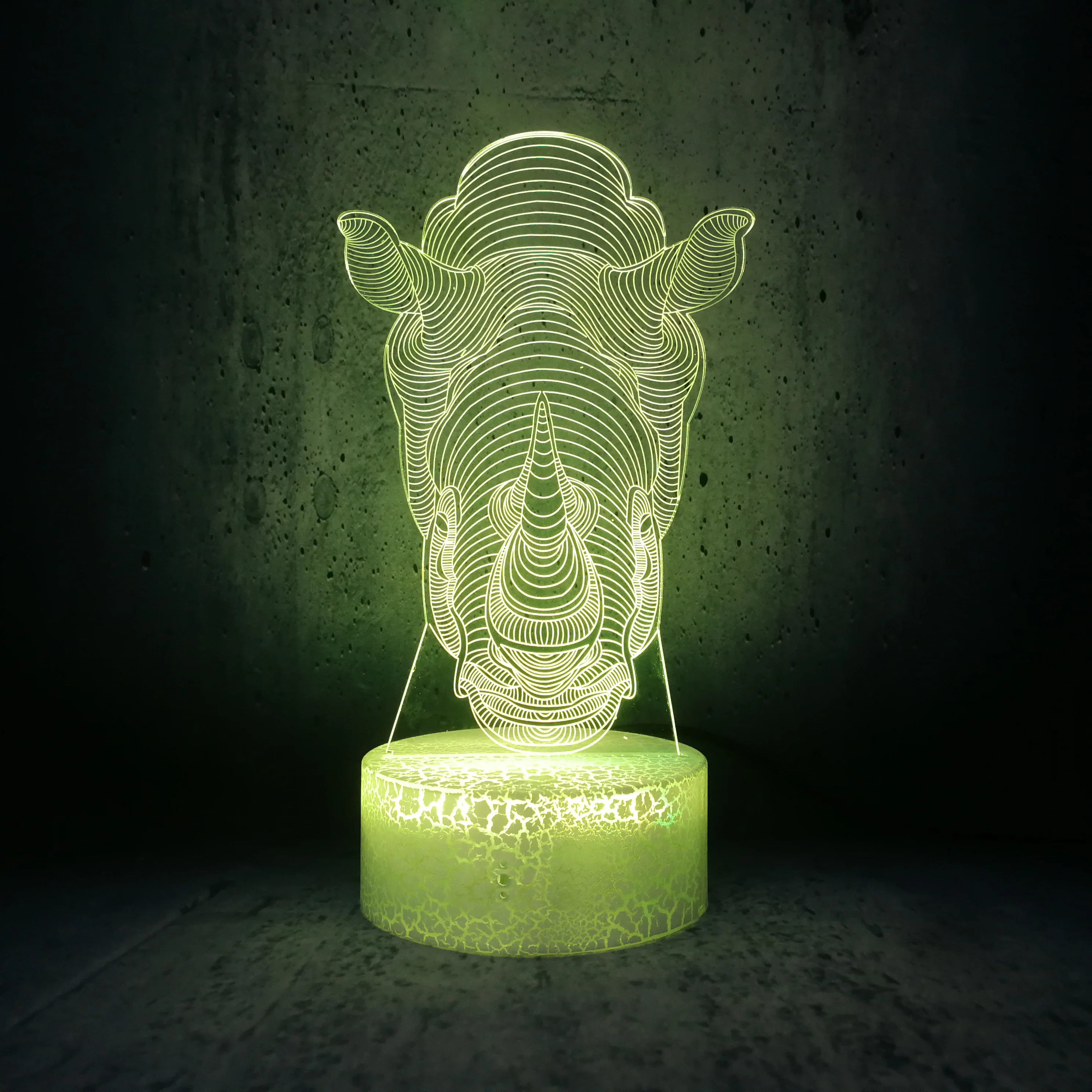 Новые Infantil животные носороги голова 3D лампа детская визуальная Led настроение