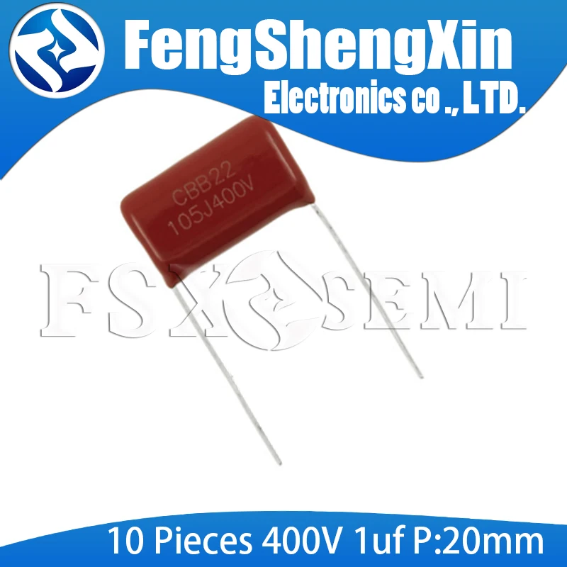 

10pcs/lot New 400V105 1UF Pitch 10mm 15m 20MM 400V 105 1000NF CBB Polypropylene film capacitor CBB22 105J 400V