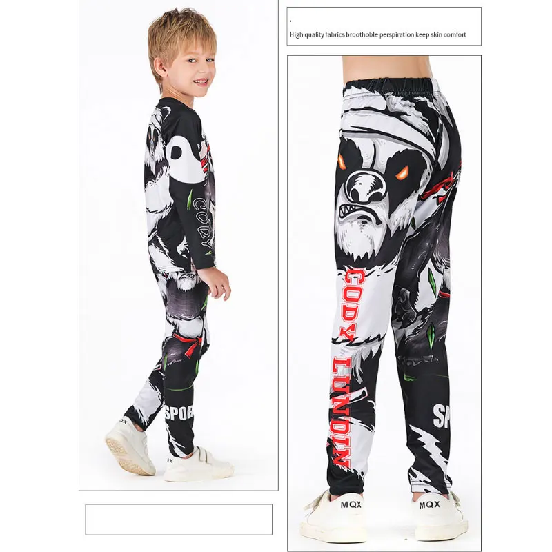 

Muay Thai T-shirt Boy Boxing T-shirt + Pants Set Compression Sportswear Tight 3D Digital Printing Sports Running Two-piece Set