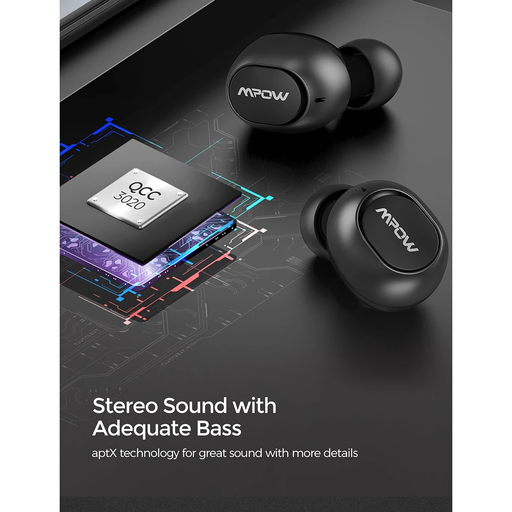 mpow m5 aptx tws earphones wireless earbuds bluetooth 5 0 headphone with ipx7 waterproof 36h playtime for iphone xiaomi huawei free global shipping