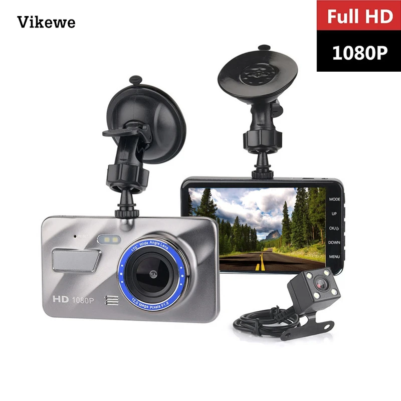 Vikewe HD 4-дюймовый двойной объектив 1080P широкоугольный видеорегистратор для вождения видеорегистратор двойной объектив Автомобильный видеорегистратор камера с поддержкой заднего хода