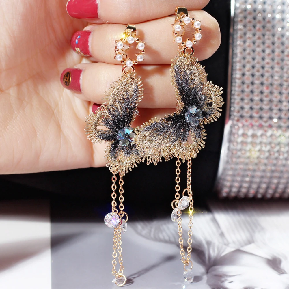 Новинка 2019 модные женские жемчужные серьги с вышивкой в виде бабочки Женские