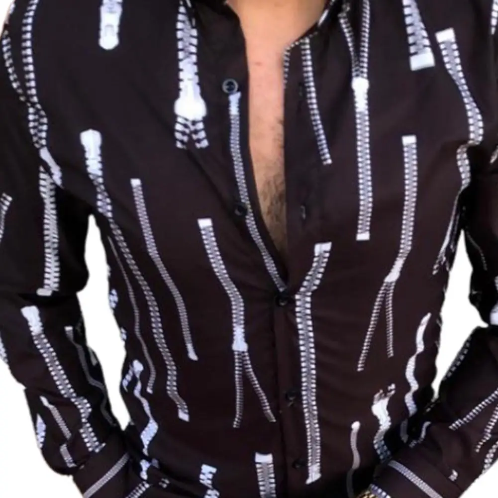 

Shirt Turn-down Collar All-match Men Stripe Printing Long Sleeve Casual Shirts for Party