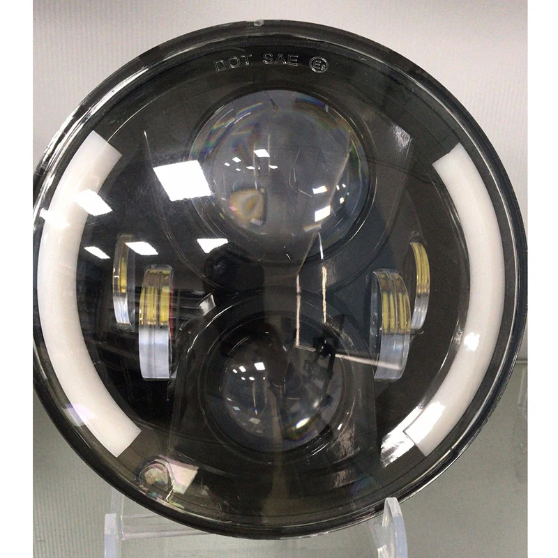 Safego 40W 7&quot Round Wrangler Angel Eye LED Headlight DRL High Low Beam Turn Signal with Halo Ring H4 H13 for Offroad Motorcycle |