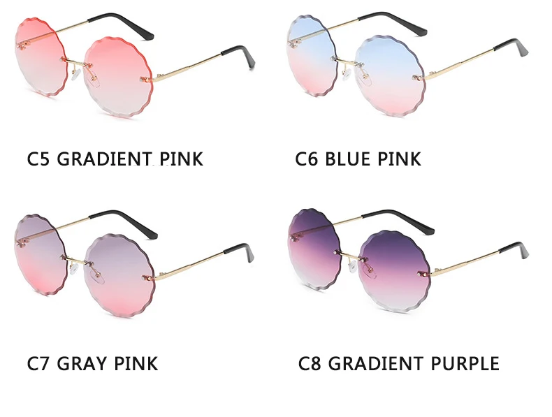 

Vintage Round Sunglasses Women Men 2021 Fashion Rimless Glasses Retro Pink Sun Glasses Women UV400 Shades Oculos