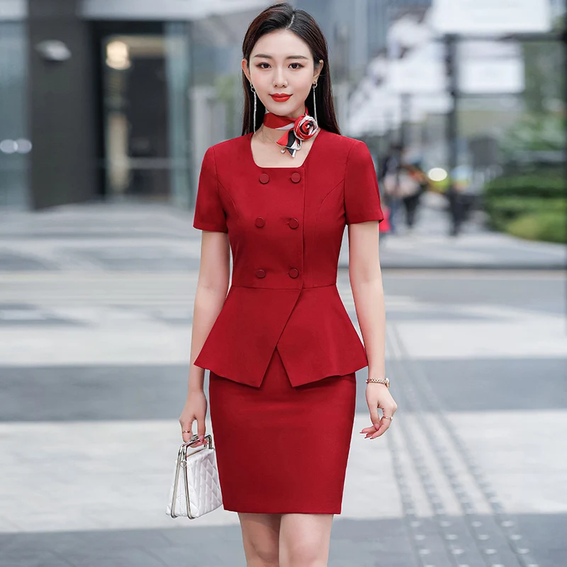 Formal OL Style Pantsuits for Women Business Work Wear with Scarf Summer Short Sleeve Ladies Office Professional Blazers Set | Женская