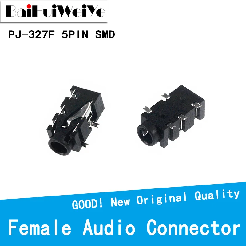 

10PCS/LOT 3.5mm Female Audio Connector 5 Pin SMT SMD Headphone Jack Socket PJ-327F PJ327F 5 Feet