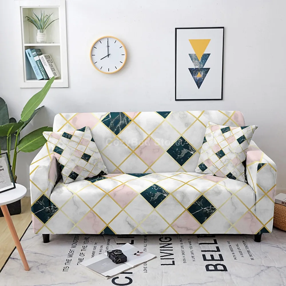 Розовый геометрический эластичный чехол для дивана кушетки защитное покрытие