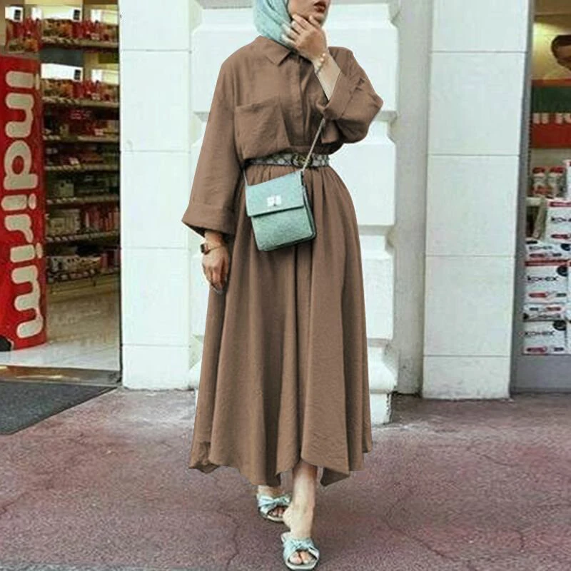 

2020 Women Elegant Turn-Down Collar Solid Midi Dress Autumn Vintage Pocket Long Sleeve Dress Office Lady Fashion Casual Vestidos