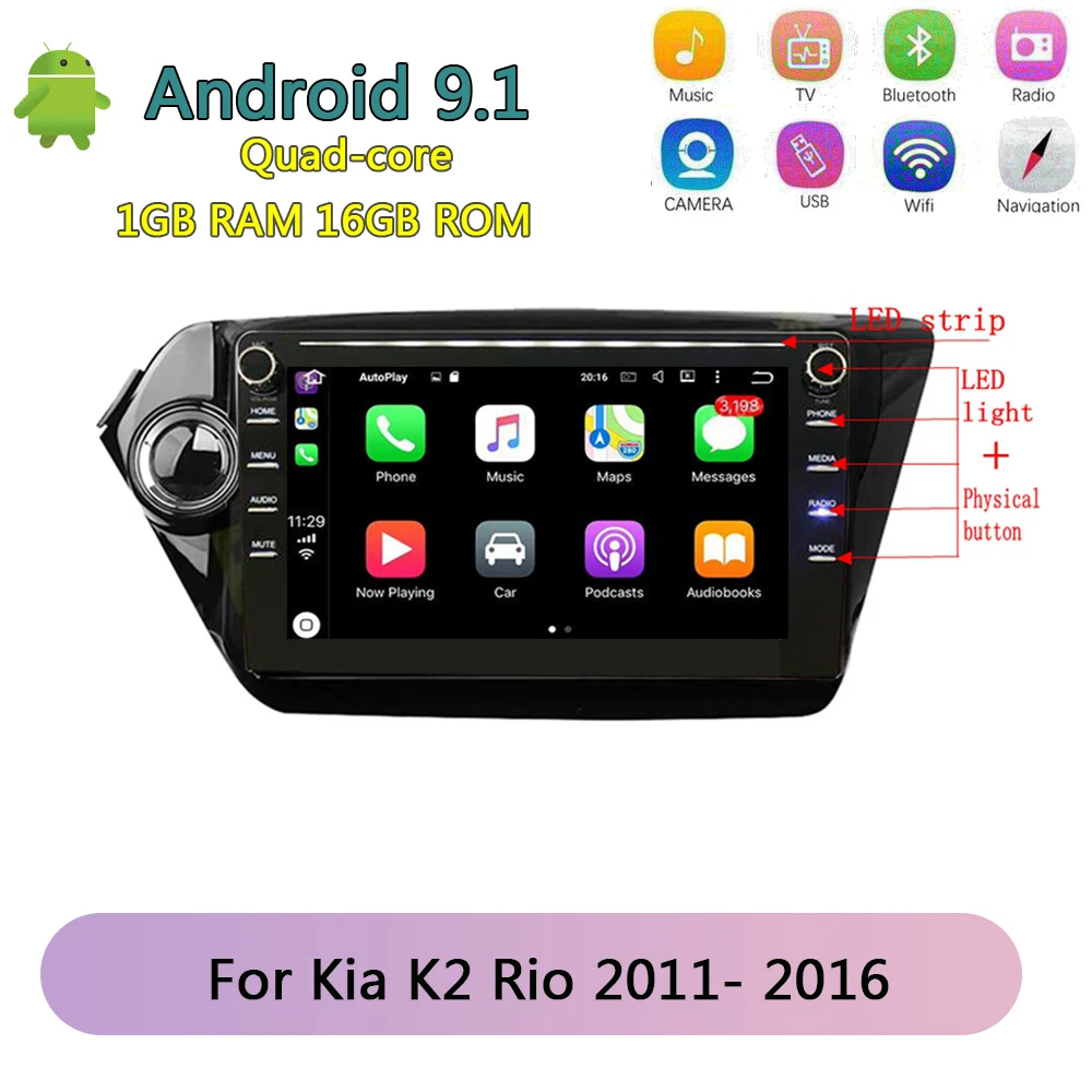 Android 9 1 автомобильный gps навигация радио стерео wifi bluetooth для Kia K2 Rio 2011 2016|GPS