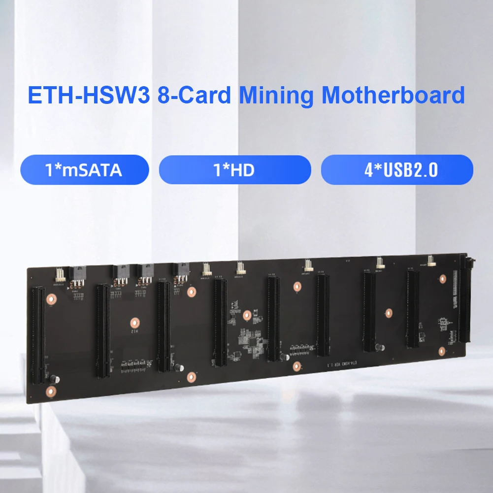 

Шасси для майнинга, материнская плата, совместимая с 8 PCI Express 16X 4x USB 2,0 DDR3, разъем So-DIMM для Ethereum, расстояние 67 мм
