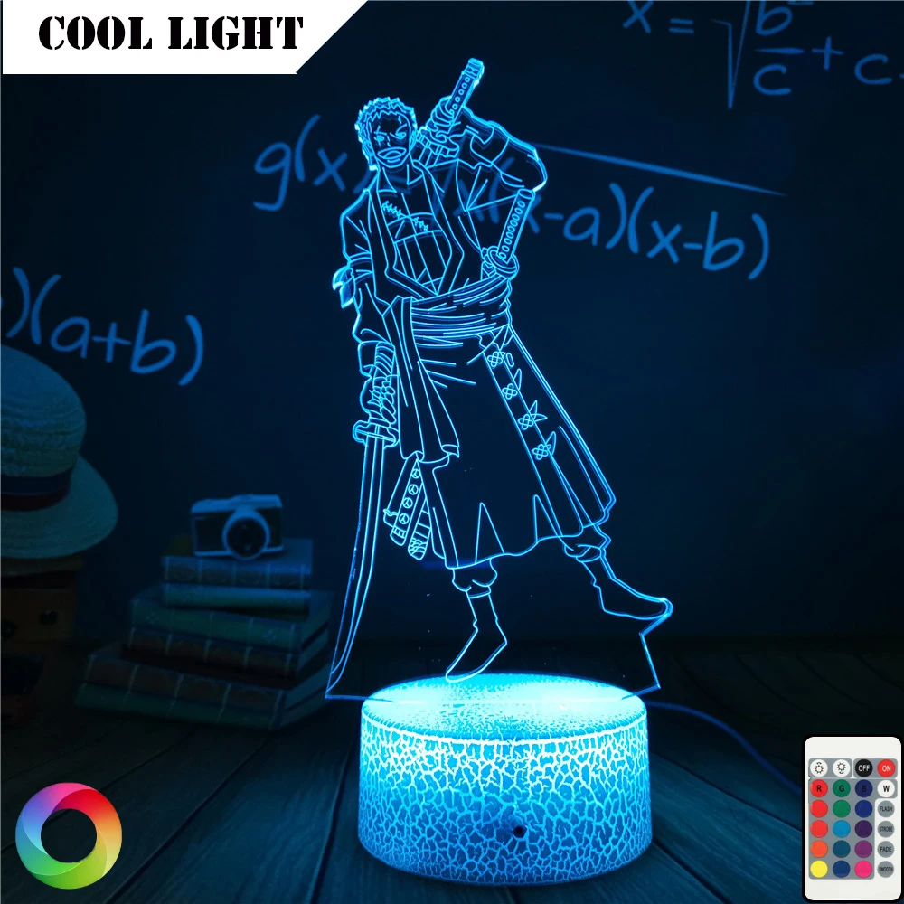 

Roronoa Zoro Figure Led Night Light for Kids Bedroom Decoration Japanese Anime One Piece Nightlight Gift Cool Bedside Table Lamp