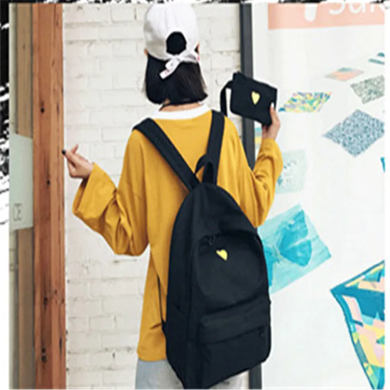 Высококачественный холщовый желтый рюкзак с принтом сердца Студенческая