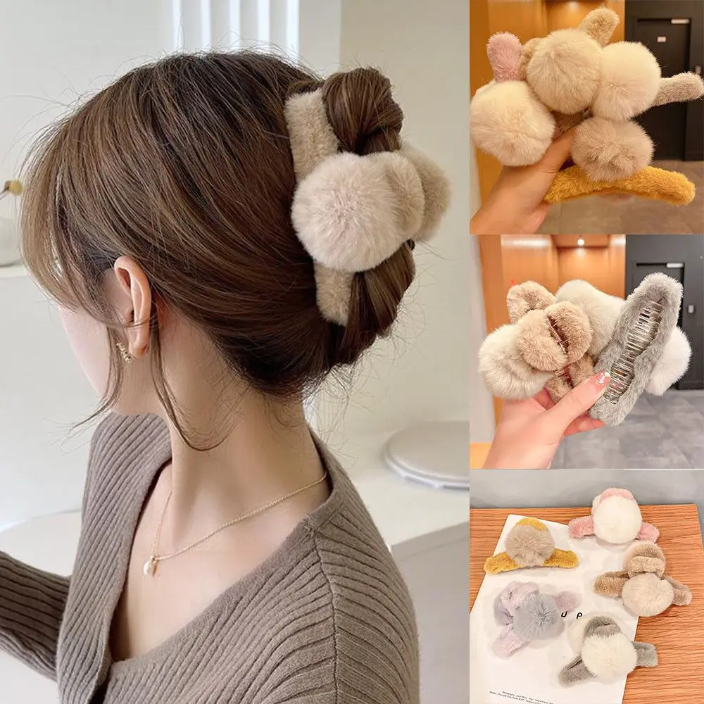 

Women Girls Winter Hairball Hair Accessories Plush Hair Claw Faux Fur Hair Clip Barrette Crab Headwear Acrylic Hairpins